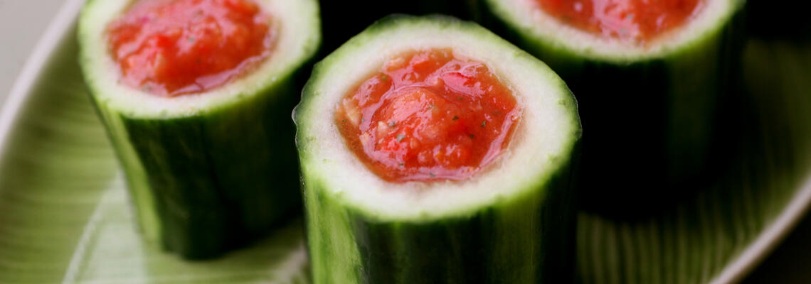 Gazpacho in Cucumber Cups