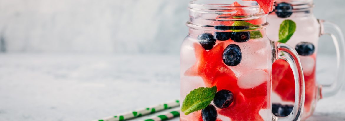 Infused detox water with watermelon, mint and blueberry.