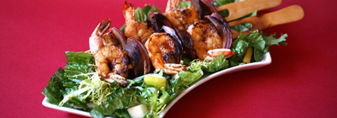 Cajun Shrimp Kebabs with Romaine-Pear Salad