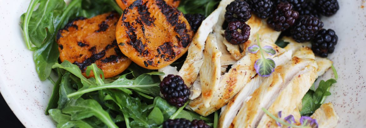 Grilled Chicken with Arugula, Blackberries, and Apricots