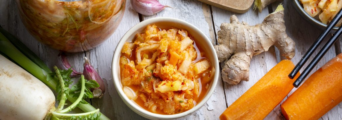 Homemade kimchee and glass jar