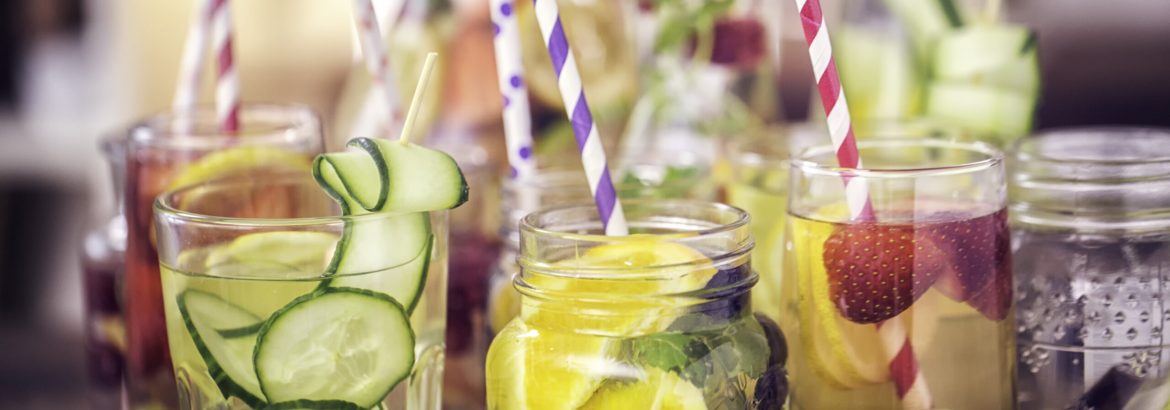 Variation of Infused water with fresh fruits like raspberries, lemon, pomegranate,berries, oranges, lime and mint.