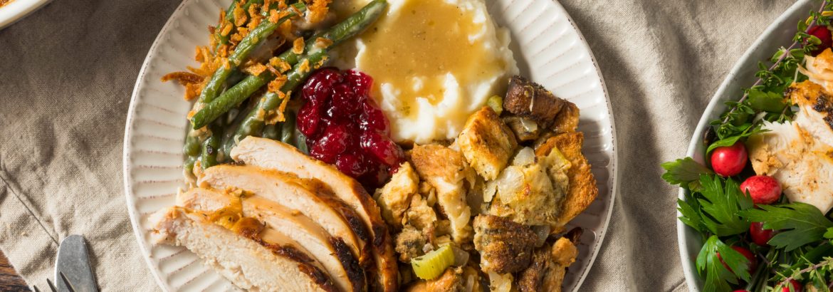Homemade Thanksgiving Turkey Plate with Cranberry Stuffing Potatoes and Beans