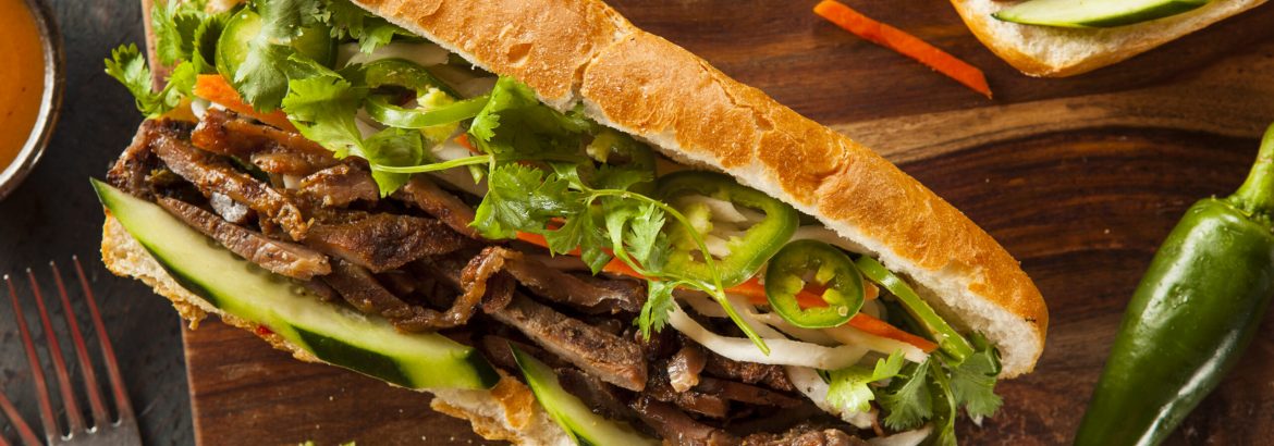 Vietnamese Pork Banh Mi Sandwich with Cilantro and Daikon