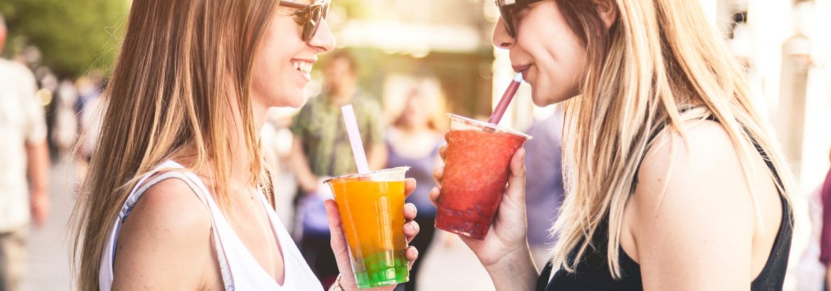 Young people enjoying Bubble Tea in downtown.