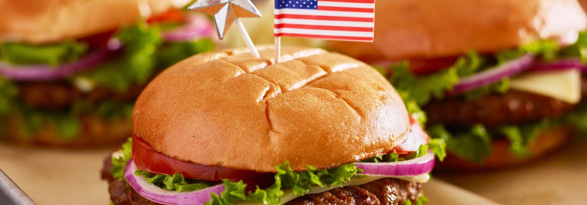 tray of burgers with 4th of july theme