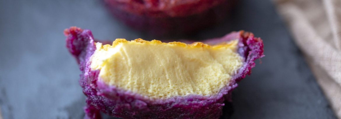 homemade egg tart with sweet purple potato shortcrust